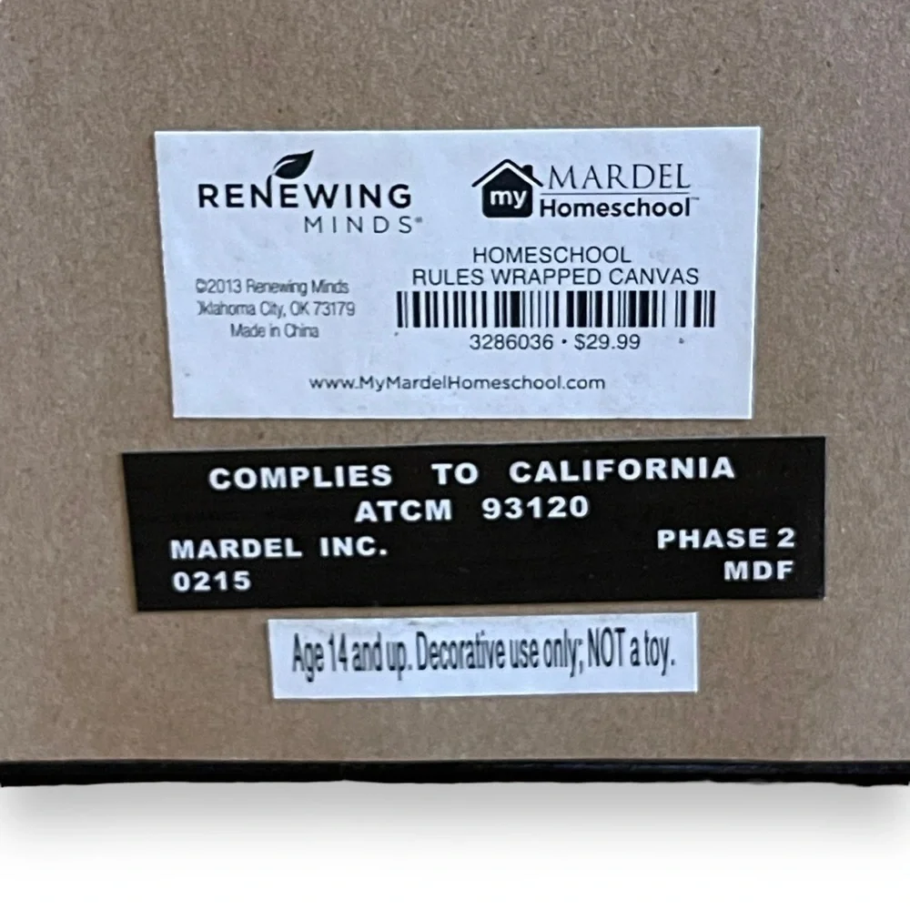 Renewing Minds My Mardel Homeschool Large Wall Art Rules Canvas Satin Trim